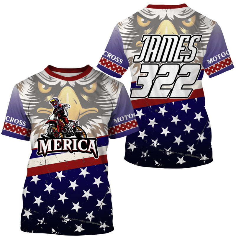 Bikergod Motorcycle America Eagle Motocross Custom Name And Number  T-shirt Design 3D Full Printed Sizes S - 5XL - NMTM343