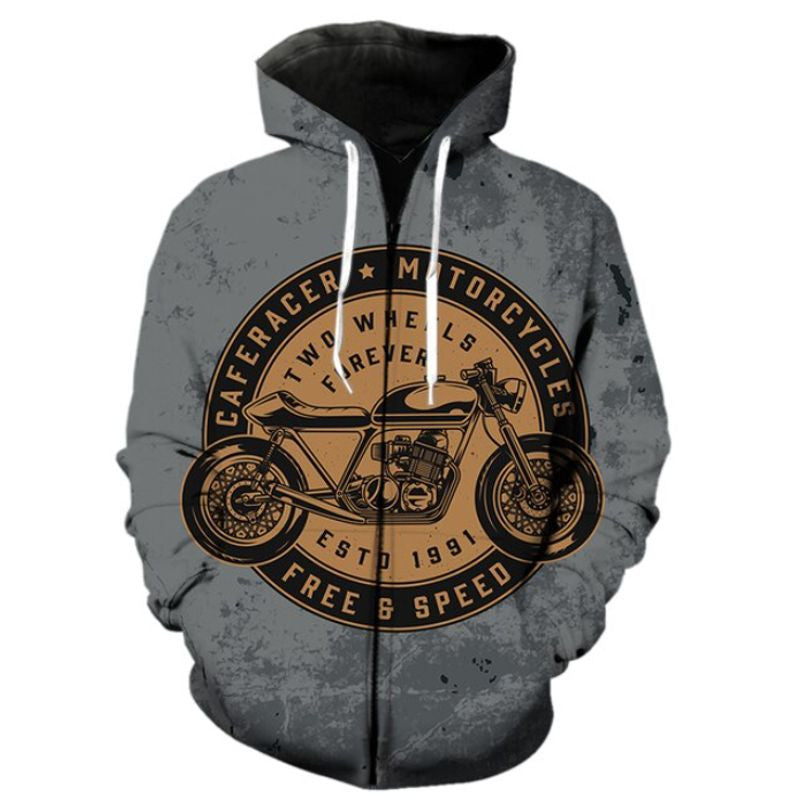 Bikergod Motorcycle Cafe Racer  Zip Hoodie Design 3D Full Printed Sizes S - 5XL - NABC384