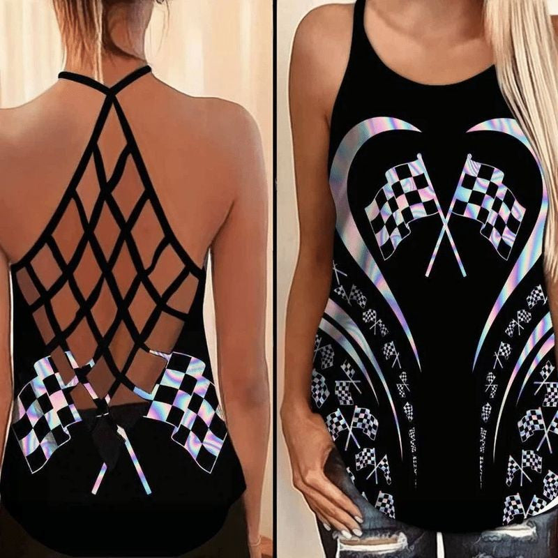 Bikergod Motorcycle Racing CRISS CROSS OPEN BACK CAMISOLE TANK TOP DESIGN 3D SIZE S - 5XL -NALA357