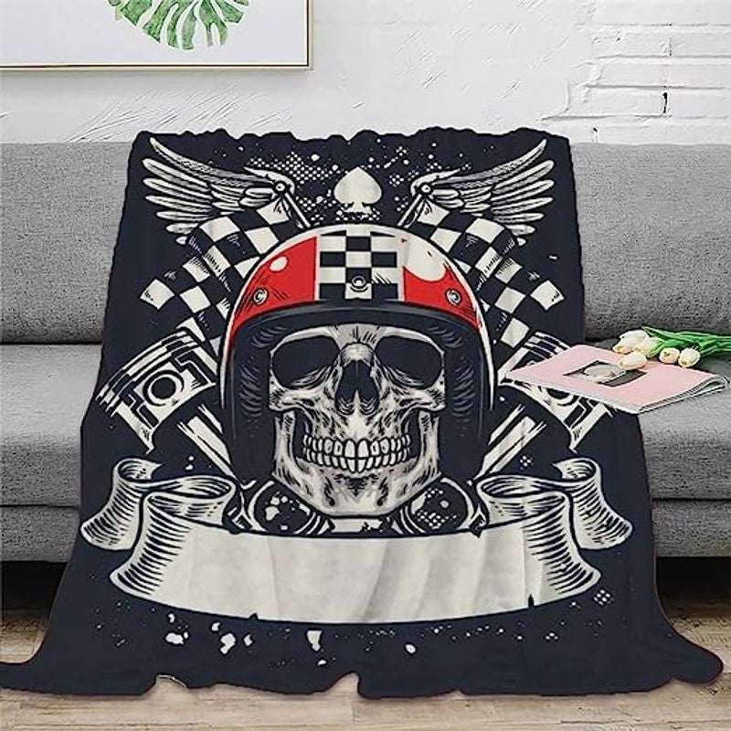 Bikergod Motorcycle Skull Rider Skull Biker Blanket NAMA539