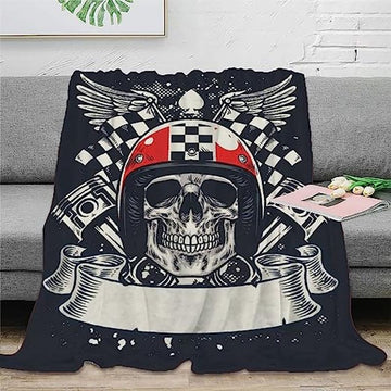 Bikergod Motorcycle Skull Rider Skull Biker Blanket NAMA539