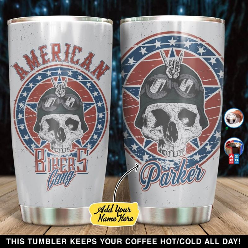 Bikergod Motorcycle American Bikers Gang Custom Name Steelers Stainless Steel 20 Oz Tumbler- NALA315