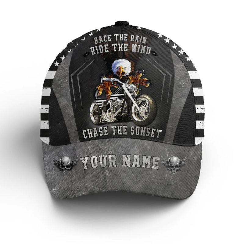 Bikergod Motorcycle Race The Rain Ride The Wind Chase The Sunset Custom Name Classic Cap NMI241