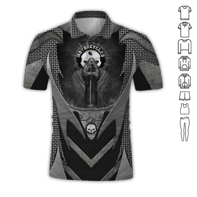 Bikergod Motorcycle Skull Biker Polo Design 3D Full Printed Sizes S - 5XL NALA351S