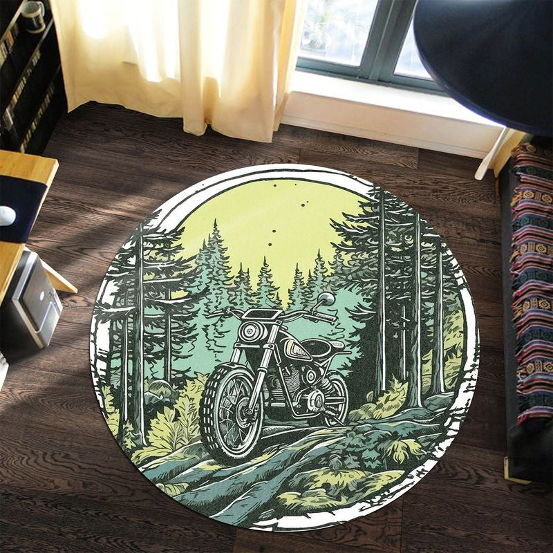 Bikergod Motorcycle Motorbike Biker Vintage Retro Round Rug NALA182