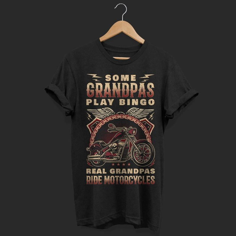 Bikergod Motorcycle Some Grandpas Play Bingo Real Grandpas Ride Motorcycles Vintage T-shirt, Crew-neck Sweatshirt, Hoodie, Tank Top, V-neck T-shirt Design 2D Full Printed Sizes S - 5XL - NAMA312