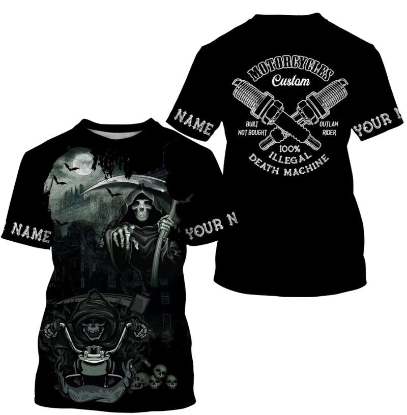 Bikergod Motorcycle 100% Illegal Death Machine Custom Name  T-shirt Design 3D Full Printed Sizes S - 5XL - NMK11A