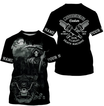 Bikergod Motorcycle 100% Illegal Death Machine Custom Name  T-shirt Design 3D Full Printed Sizes S - 5XL - NMK11A