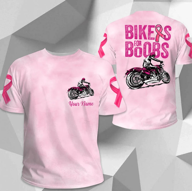 Bikergod Motorcycle Biker For Boobs Awareness Of Breast Cancer Custom Name  T-shirt Design 3D Full Printed Sizes S - 5XL - NABC396A