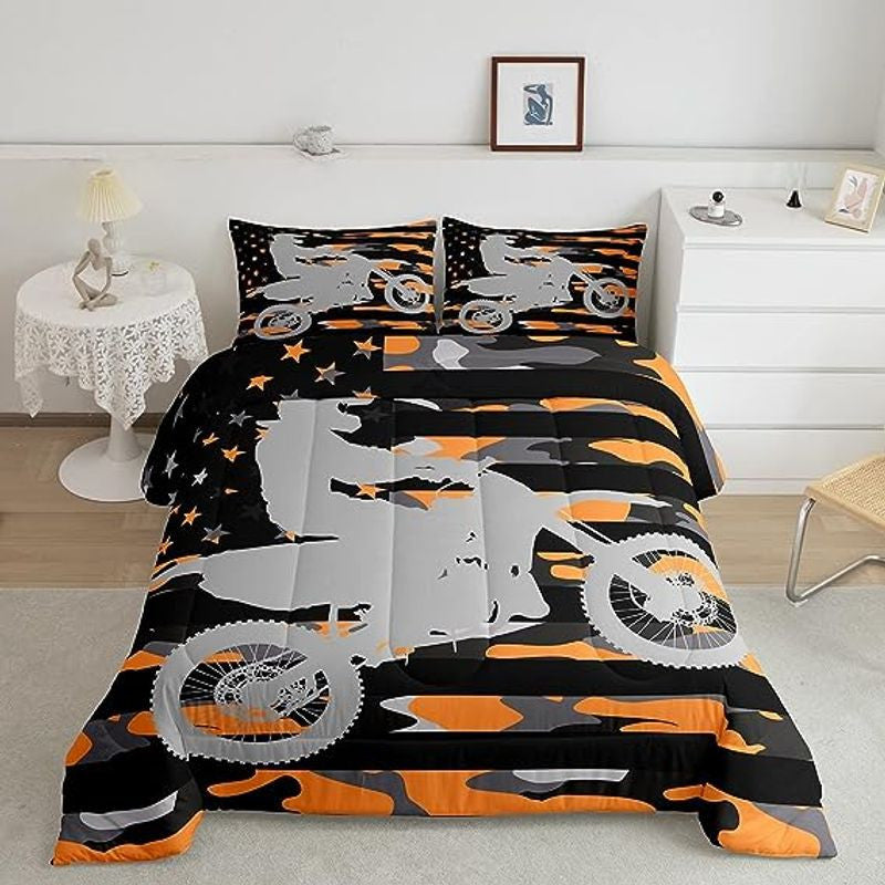 Bikergod Motorcycle Motocross Rider Dirt Bike US Flag Bedding Set Cover Design 3D - NABB292