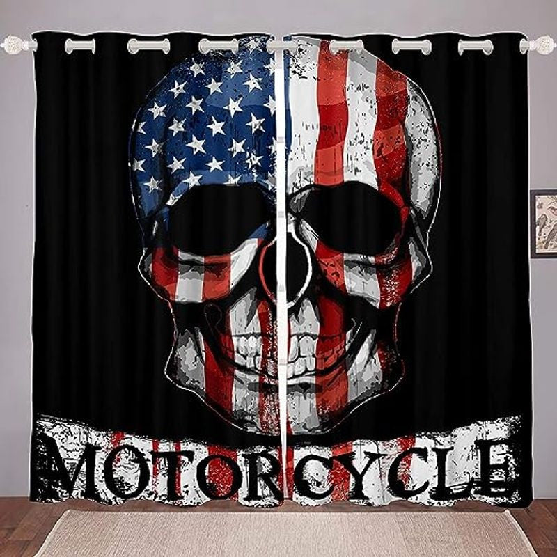 Bikergod Motorcycle US Flag Skull Curtain Design 3D Full Printed NABC343