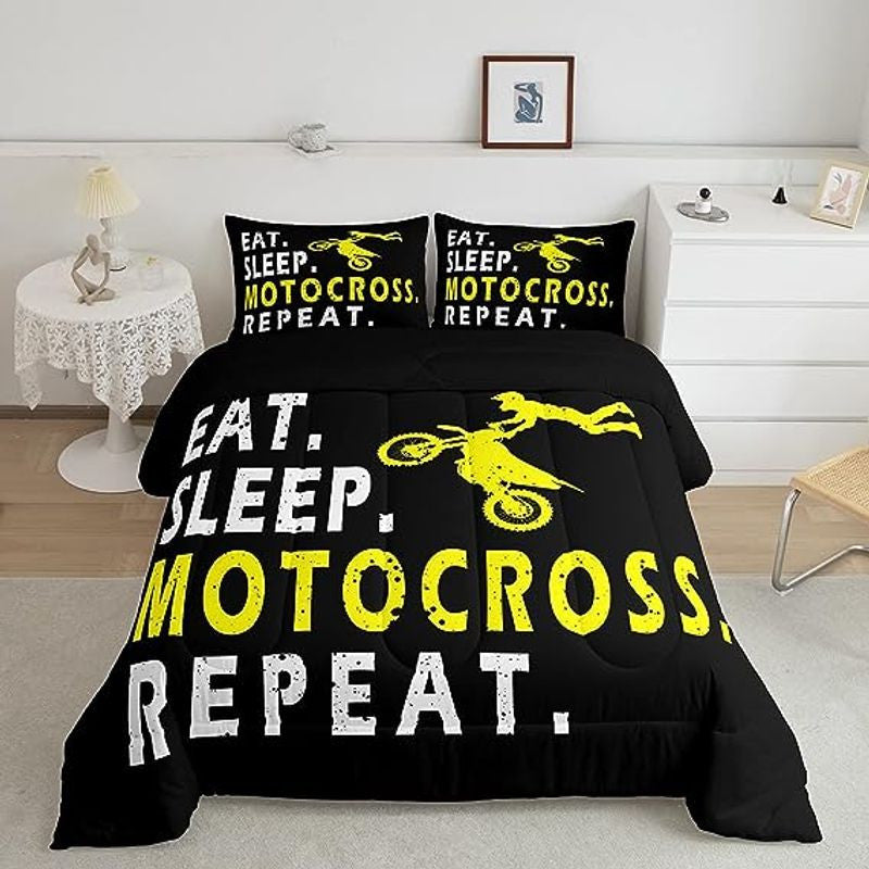 Bikergod Motorcycle Eat Sleep Motocross Repeat Bedding Set Cover Design 3D - NABB289