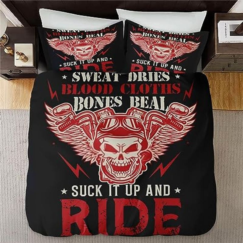 Bikergod Motorcycle Suck It Up And Ride Vintage Bedding Set Cover Design 3D - NABB265