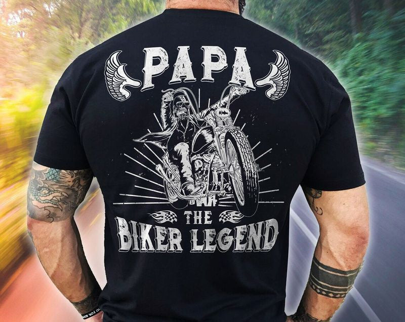 Bikergod Motorcycle Papa the Biker Legend T-shirt, Crew-neck Sweatshirt, Hoodie, Tank Top, V-neck T-shirt Design 2D Full Printed Sizes S - 5XL - NABB221