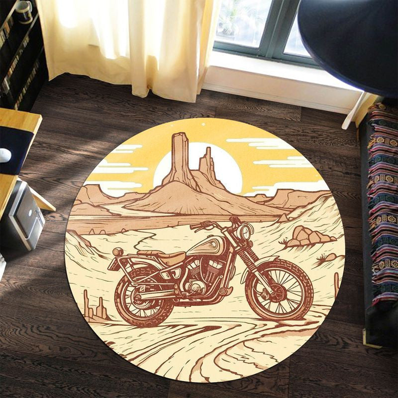 Bikergod Motorcycle Motorbike Biker Vintage Retro Round Rug NALA180