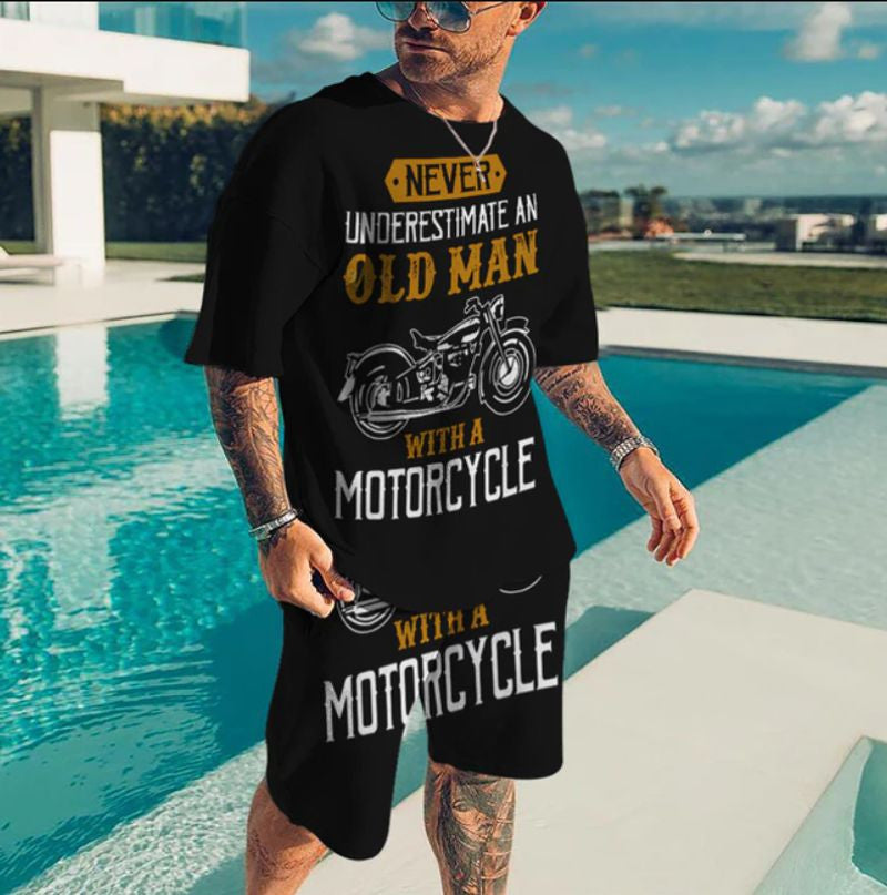 Bikergod Motorcycle Never Underestimate An Old Man With A Motorcycle T-shirt And Short Set Design 3D Full Printed NALA343