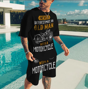 Bikergod Motorcycle Never Underestimate An Old Man With A Motorcycle T-shirt And Short Set Design 3D Full Printed NALA343