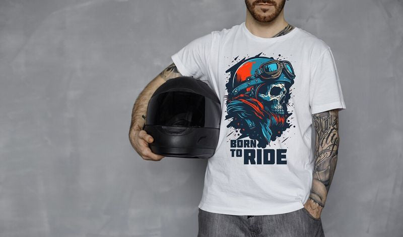 Bikergod Motorcycle Born to Ride Skull Biker T-shirt, Crew-neck Sweatshirt, Hoodie, Tank Top, V-neck T-shirt Design 2D Full Printed Sizes S - 5XL - NAMA323