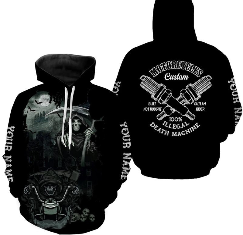 Bikergod Motorcycle 100% Illegal Death Machine Custom Name  Hoodie Design 3D Full Printed Sizes S - 5XL - NMK11B