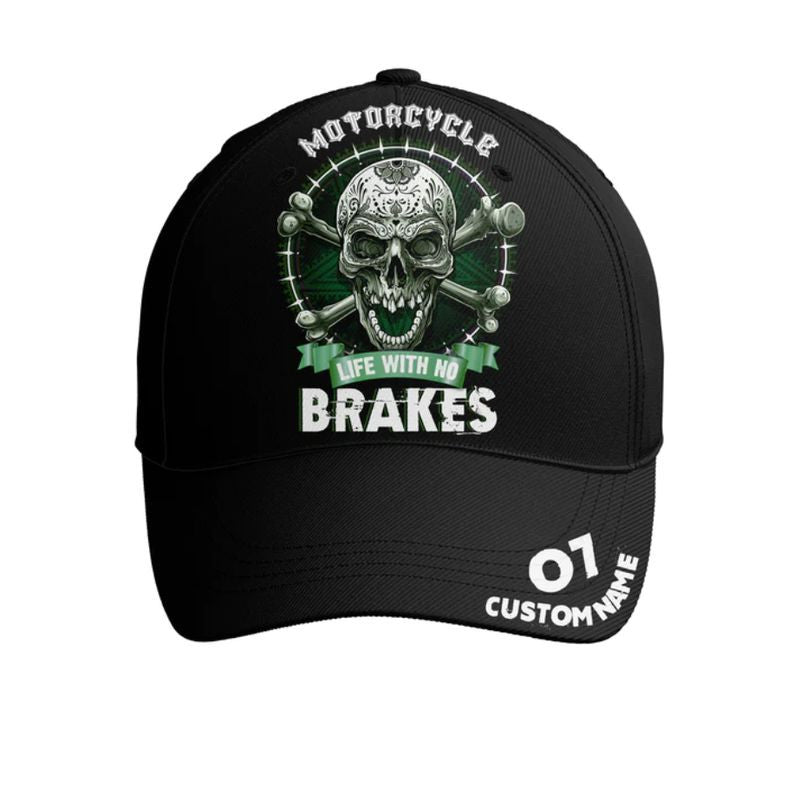 Bikergod Motorcycle Life With No Breakes Custom Name And Number Classic Cap NMI238