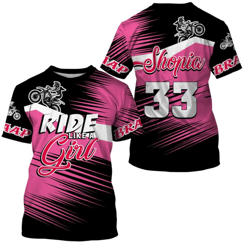 Bikergod Motorcycle Ride Like A Girl Custom Name And Number  T-shirt Design 3D Full Printed Sizes S - 5XL - NMTM344