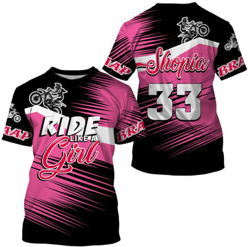 Bikergod Motorcycle Ride Like A Girl Custom Name And Number  T-shirt Design 3D Full Printed Sizes S - 5XL - NMTM344