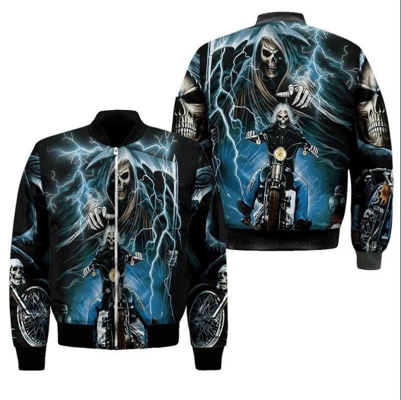 Bikergod Motorcycle Skull Biker Bomber Jacket Design 3D Full Printed